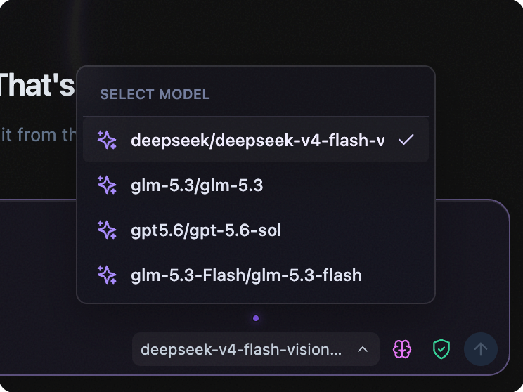 Levin model picker listing the available model endpoints