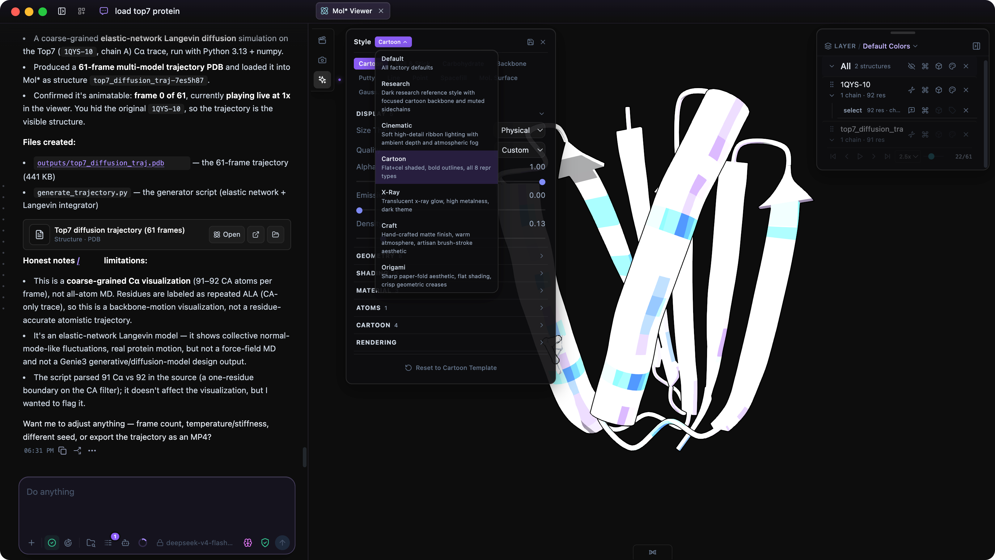 Mol* Style theme menu with Cartoon, Research, Cinematic, and other presets