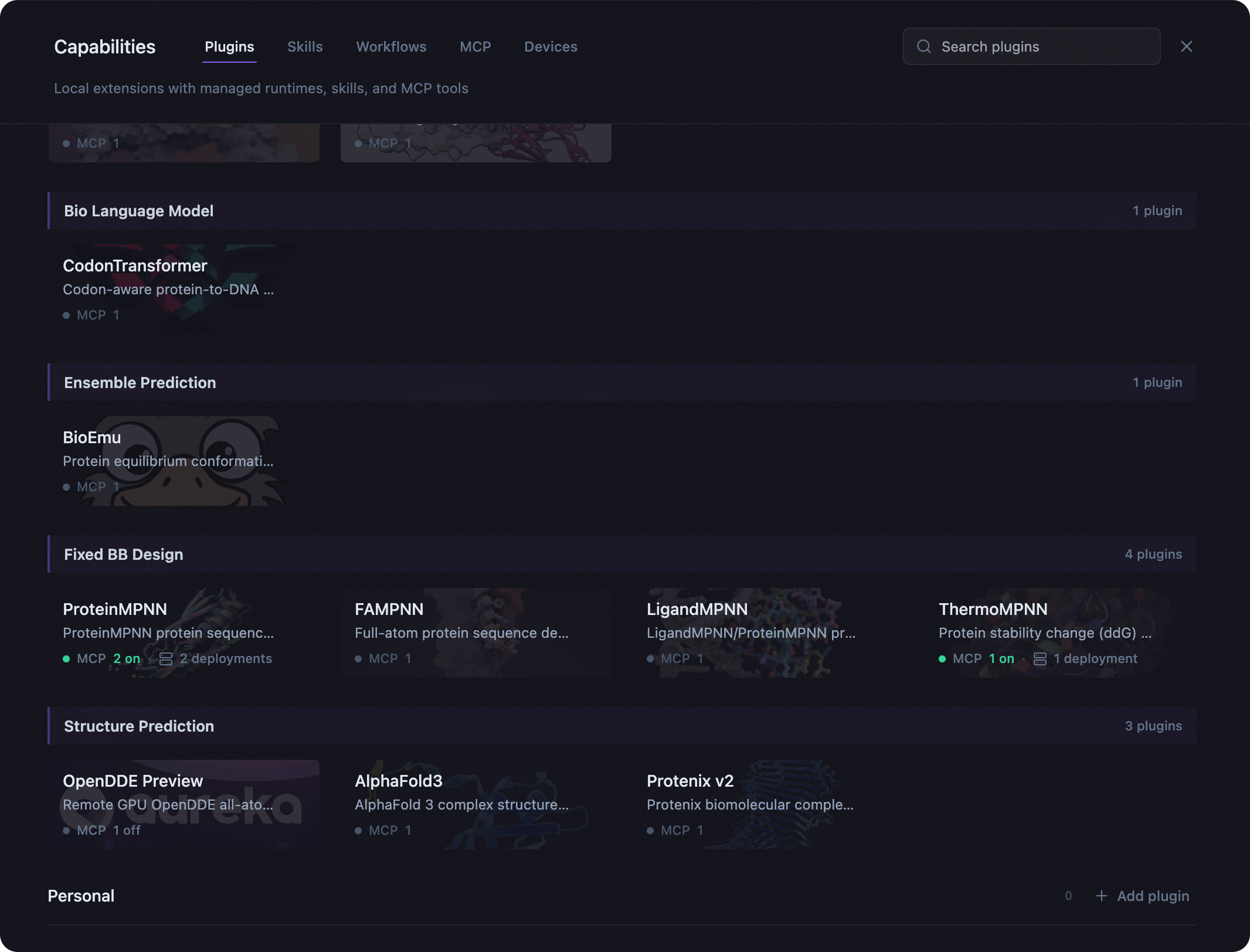 Levin plugin catalog grouped by capability categories