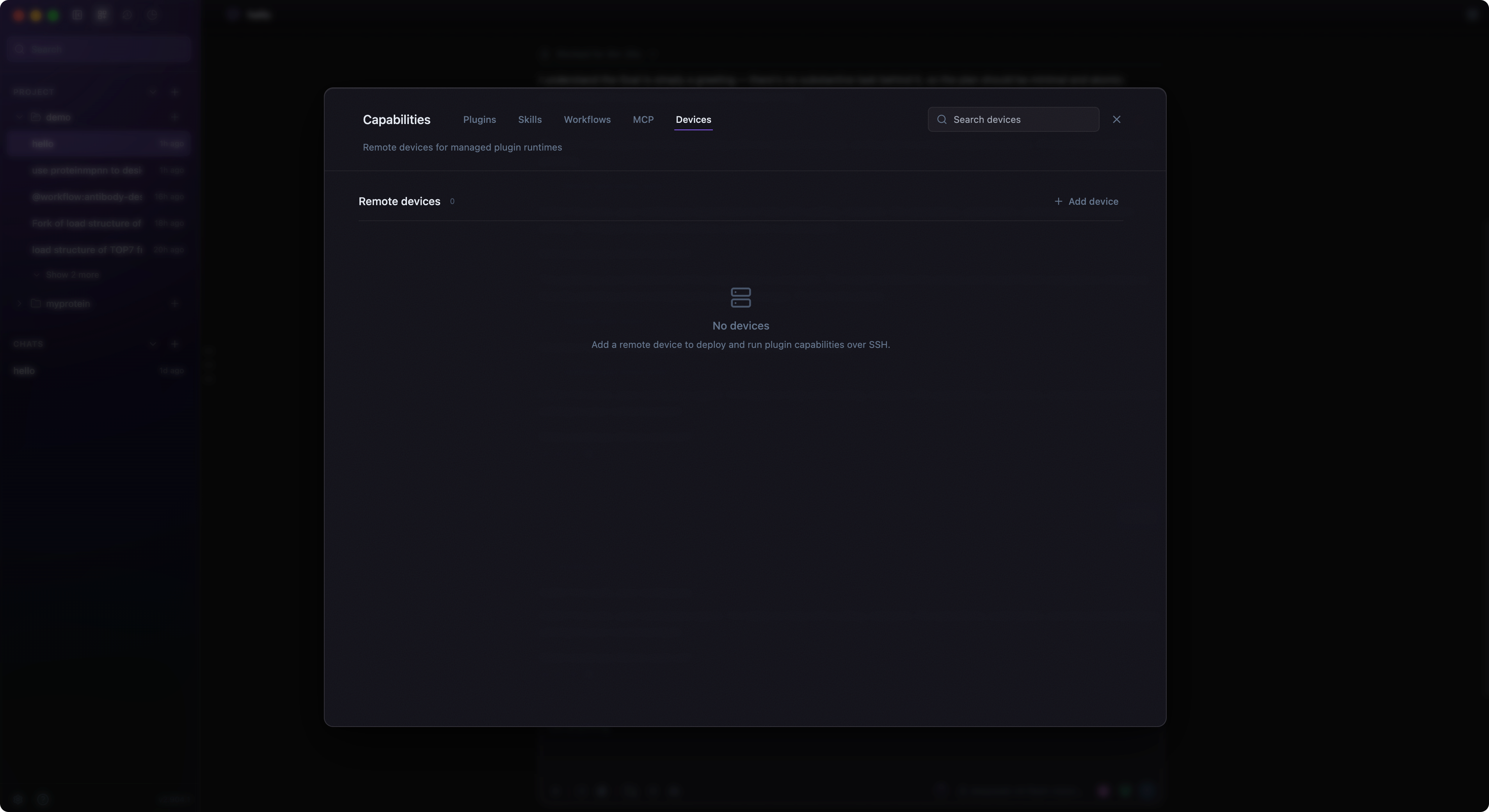 Lévin™ Harness Devices page with the Add device action