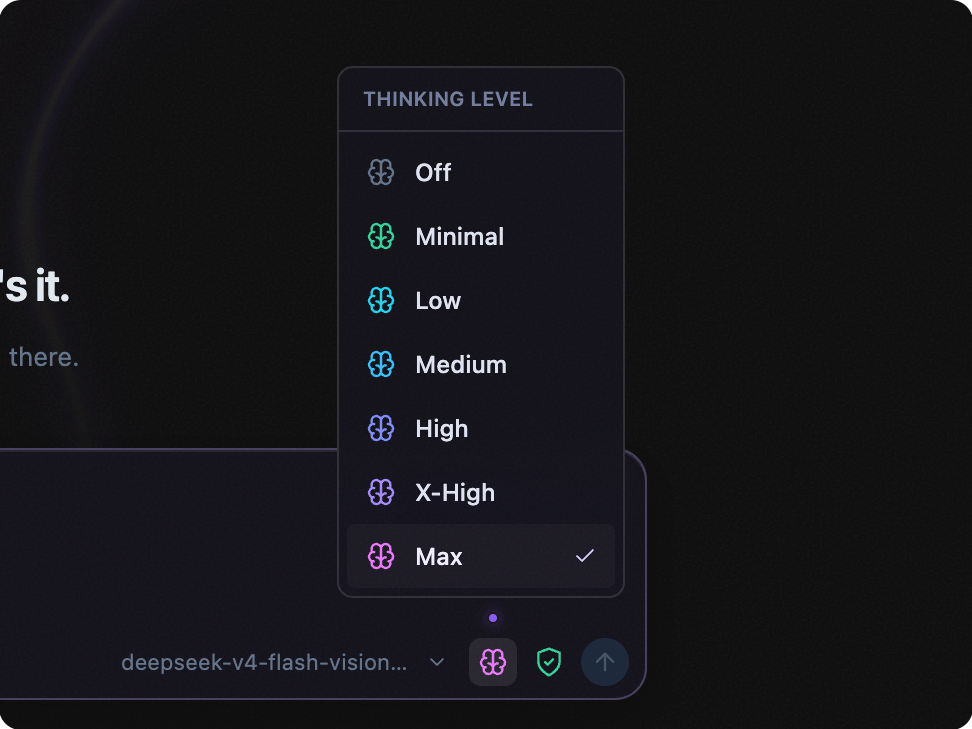 Levin thinking strength menu with levels from Off to Max