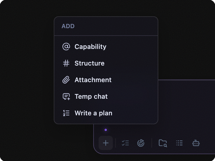 Levin add menu with Write a plan selected