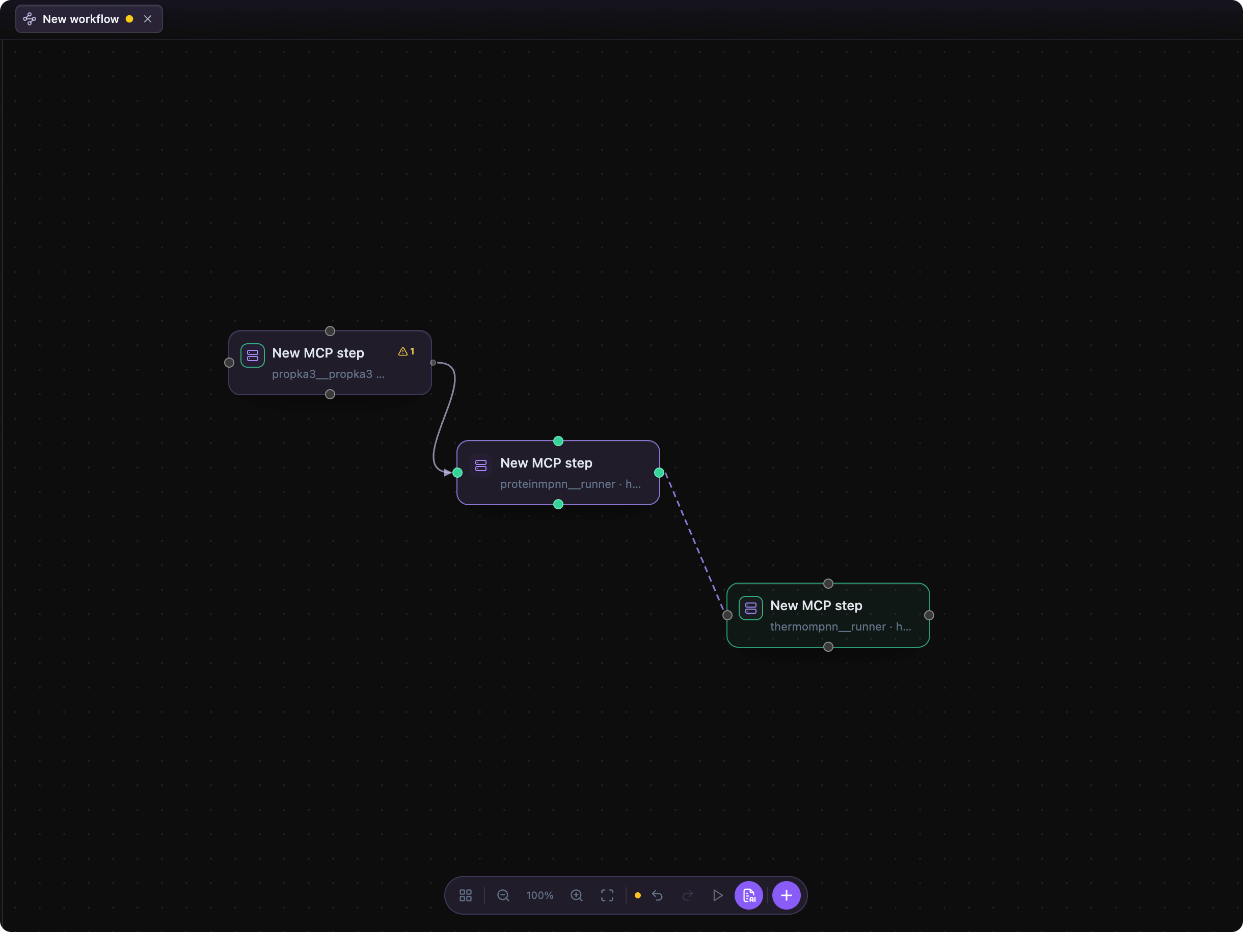 Levin workflow canvas with three MCP cards connected by execution paths